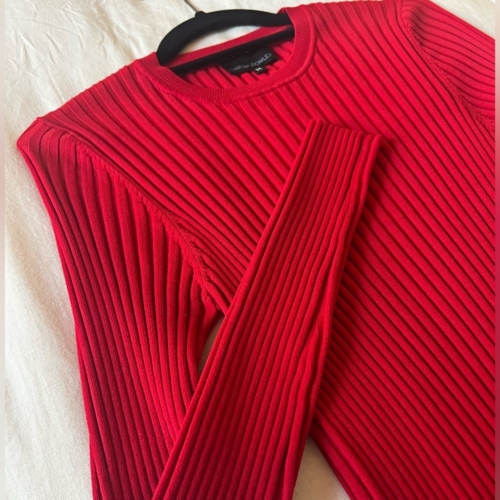 Cynthia Rowley Red Haven Long Sleeve Ribbed Sweater